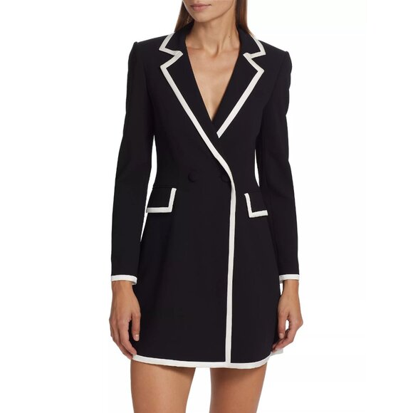 Alice + Olivia Dresses & Skirts - Alice + Olivia Kyrie Piped Tuxedo Dress Black White Trim Tipped Blazer 2